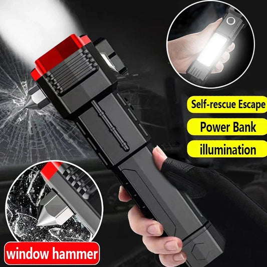 3-in-1 Emergency LED Flashlight: Super Bright Torch, Safety Hammer, & Magnetic Lantern