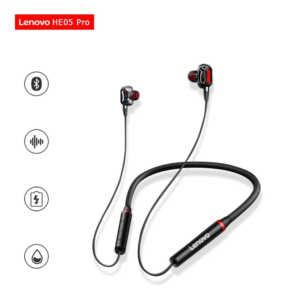 Lenovo HE05 Pro Wireless Earphones - Neckband Style, TWS, Noise Cancelling Mic