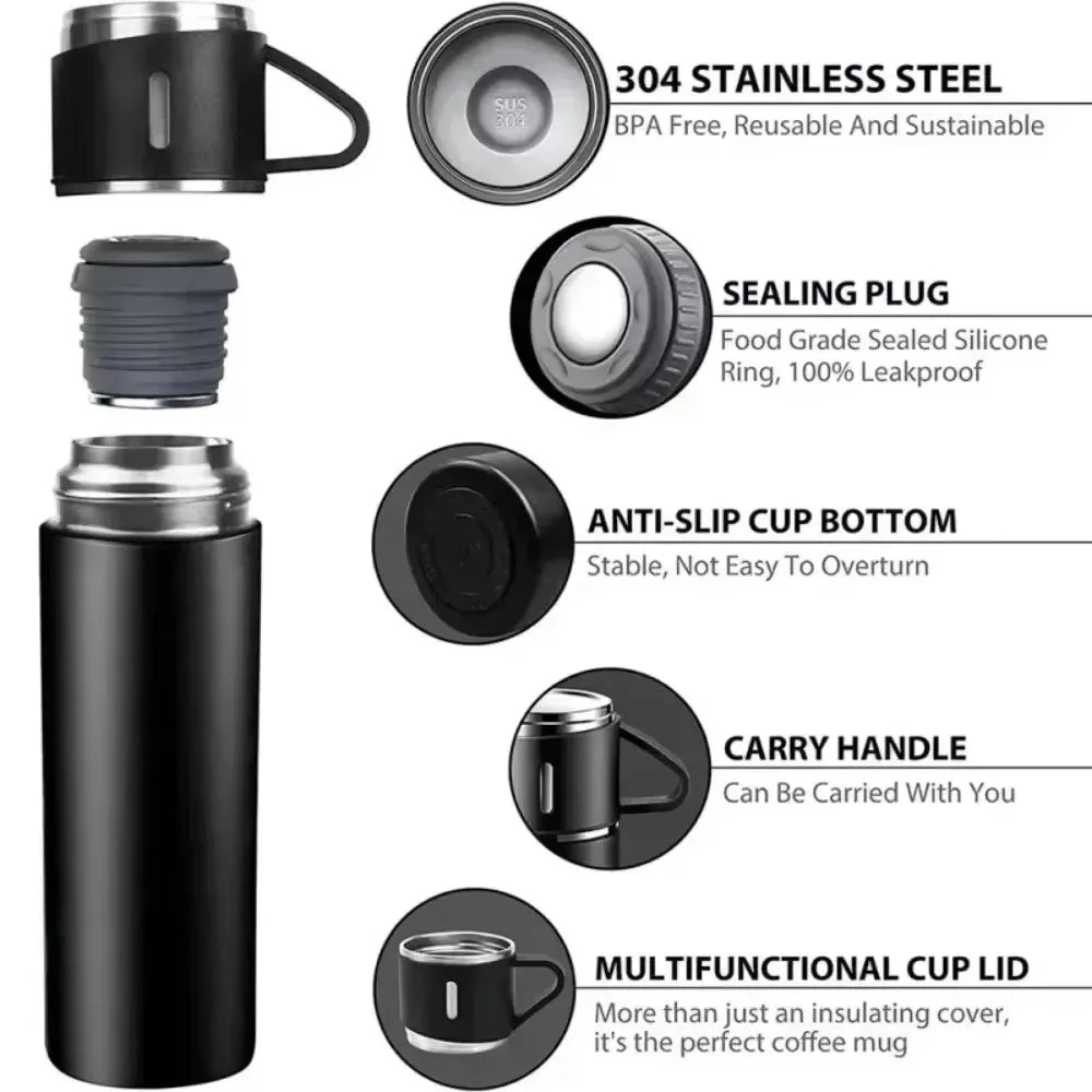 Premium 304 Stainless Steel Vacuum Insulated Bottle (500ml) | Thermal Coffee Mug & Portable Travel Flask