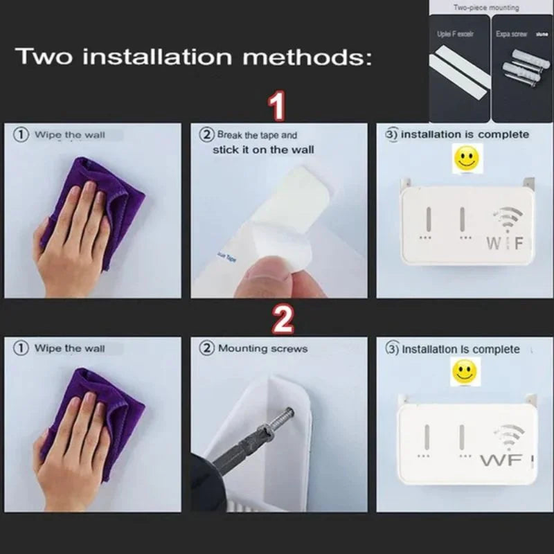 Light Gray WiFi Router Storage Box & Wall Mount Shelf Universal Cable Organizer | Space-Saving Holder for Modem, Set-Top Box & Smart Devices | Home & Office Use