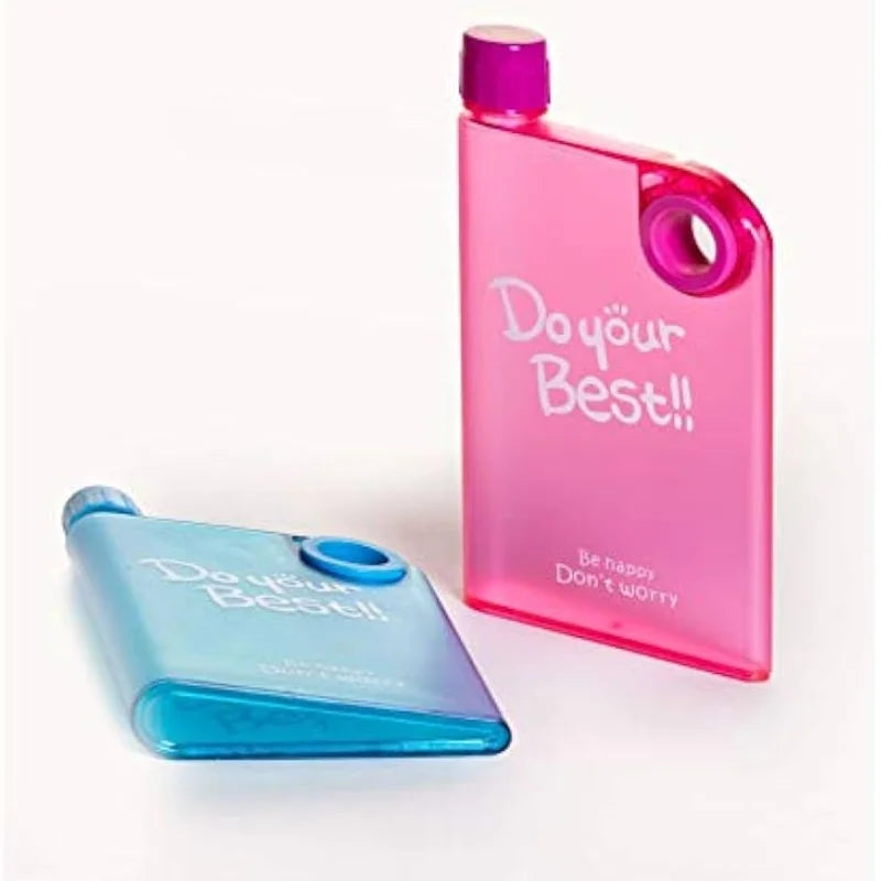 Pink Ultra Slim Notebook Style Water Bottle 380ml | Portable Memo Bottle for Travel, School & Office