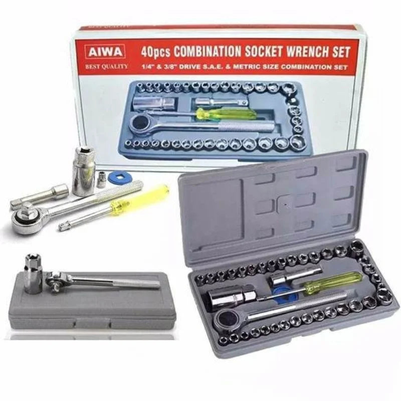 40pcs Aiwa Socket Wrench Tool Kit | Durable Stainless Steel Multi-Purpose Repair Set