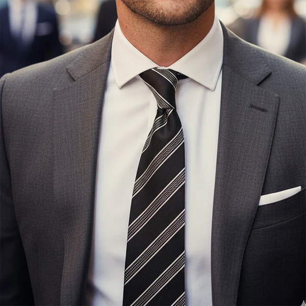 Black Label Diagonal Tie & Pocket Square Set | Premium Men’s Formal Black Tie | Classic Diagonal Stripe Design