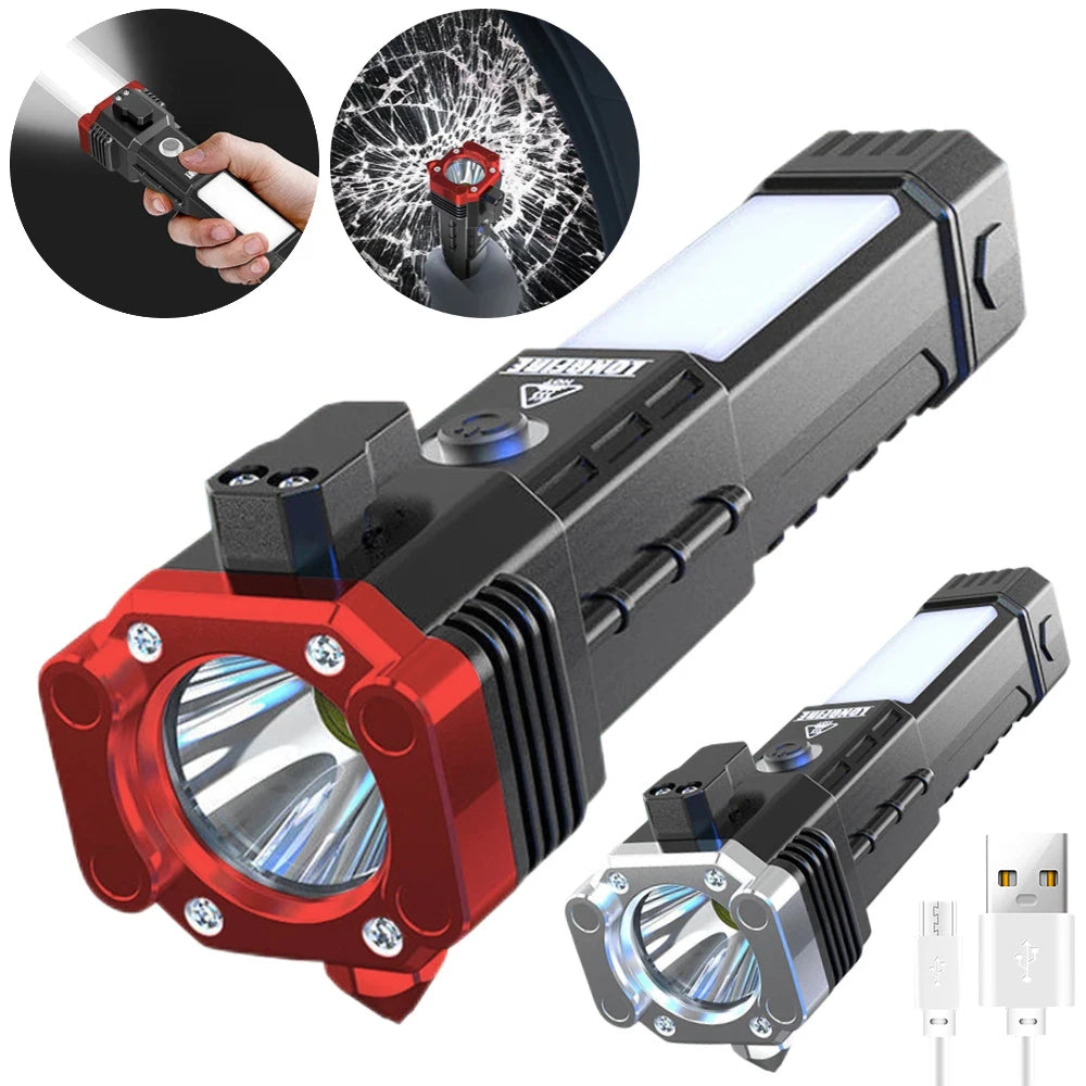 3-in-1 Emergency LED Flashlight: Super Bright Torch, Safety Hammer, & Magnetic Lantern