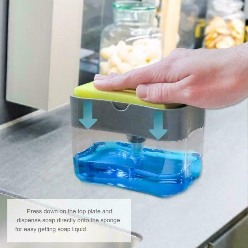 Soap Pump Dispenser & Sponge Holder for Kitchen Sink | Press-Type Dishwashing Liquid Dispenser