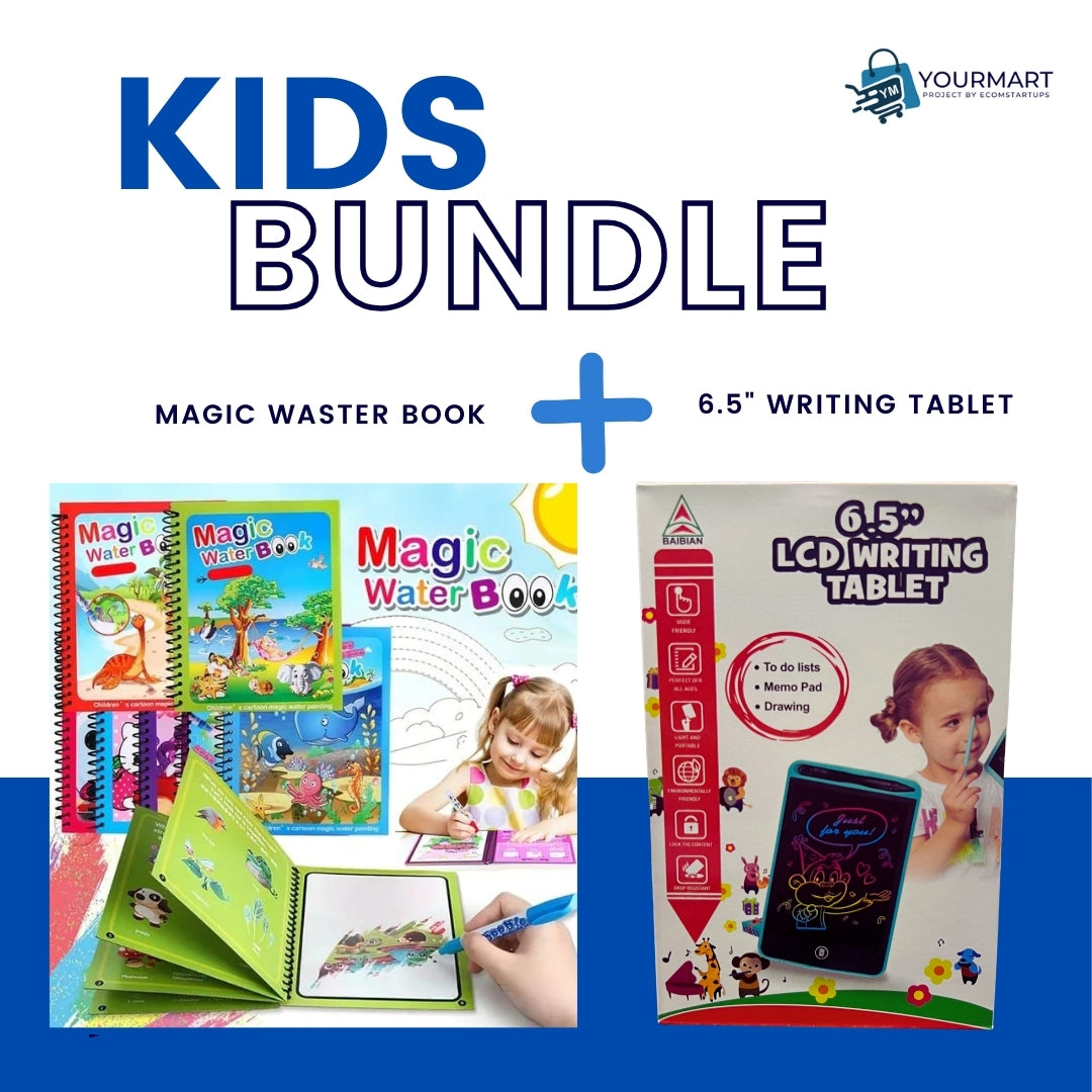Magic Water Book with Pen + 6.5-Inch Multi-Color LCD Writing Tablet Bundle for Kids