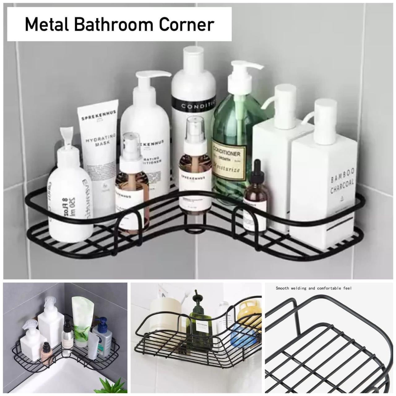 Wall Corner Rack | Without Adhesive Screws | Stainless Steel Multipurpose Bathroom & Kitchen Shelf