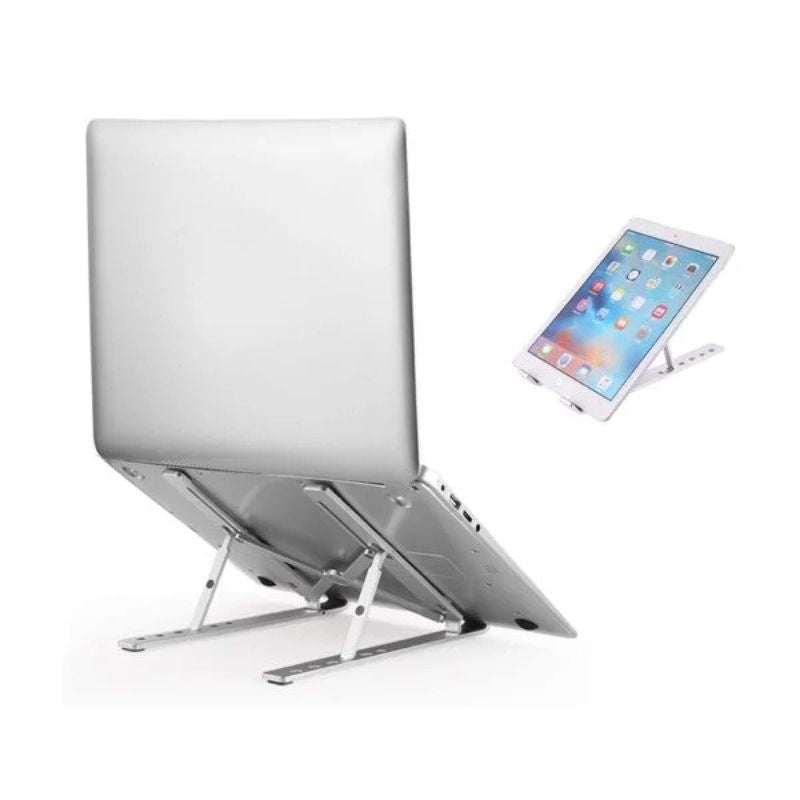 Premium Aluminum Foldable Laptop Stand | Sturdy, Adjustable, Portable | Silver & Black