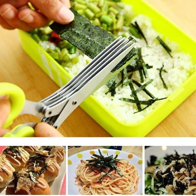 5-Blade Multi-Layer Herb Scissors | Stainless Steel Scallion & Vegetable Cutter