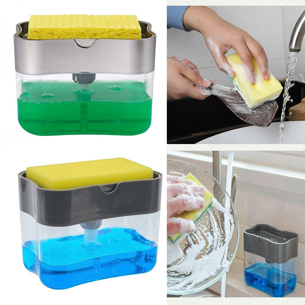 Soap Pump Dispenser & Sponge Holder for Kitchen Sink | Press-Type Dishwashing Liquid Dispenser