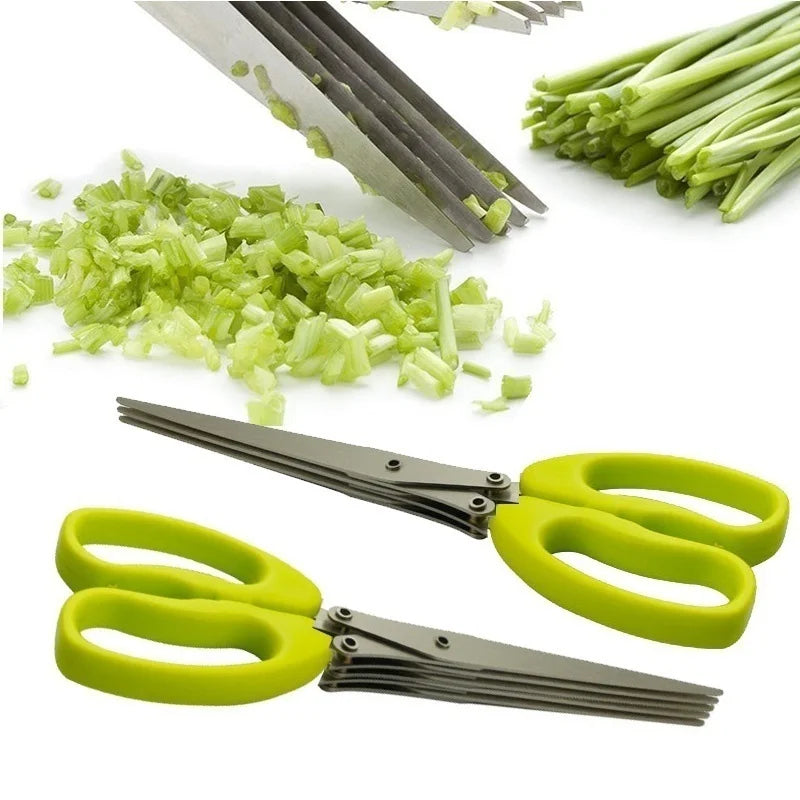 5-Blade Multi-Layer Herb Scissors | Stainless Steel Scallion & Vegetable Cutter