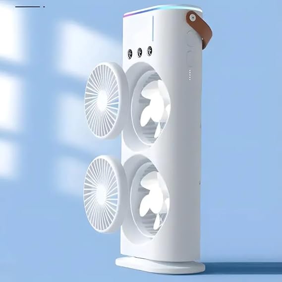 Mini Double Head Mist Fan with LED Light & Humidifier | Portable USB Air Cooler for Home Office Travel