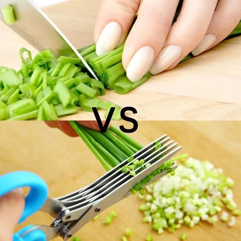 5-Blade Multi-Layer Herb Scissors | Stainless Steel Scallion & Vegetable Cutter