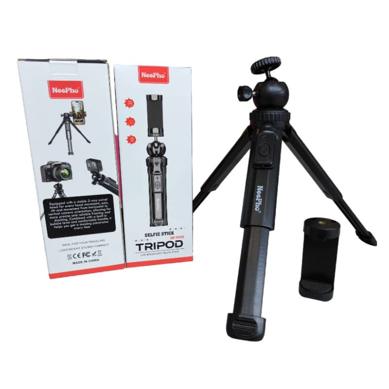 NeePho NP-999s 2-in-1 Selfie Stick & Tripod | Adjustable Height, Bluetooth Remote | Universal Smartphone & Camera Mount | Lightweight & Portable