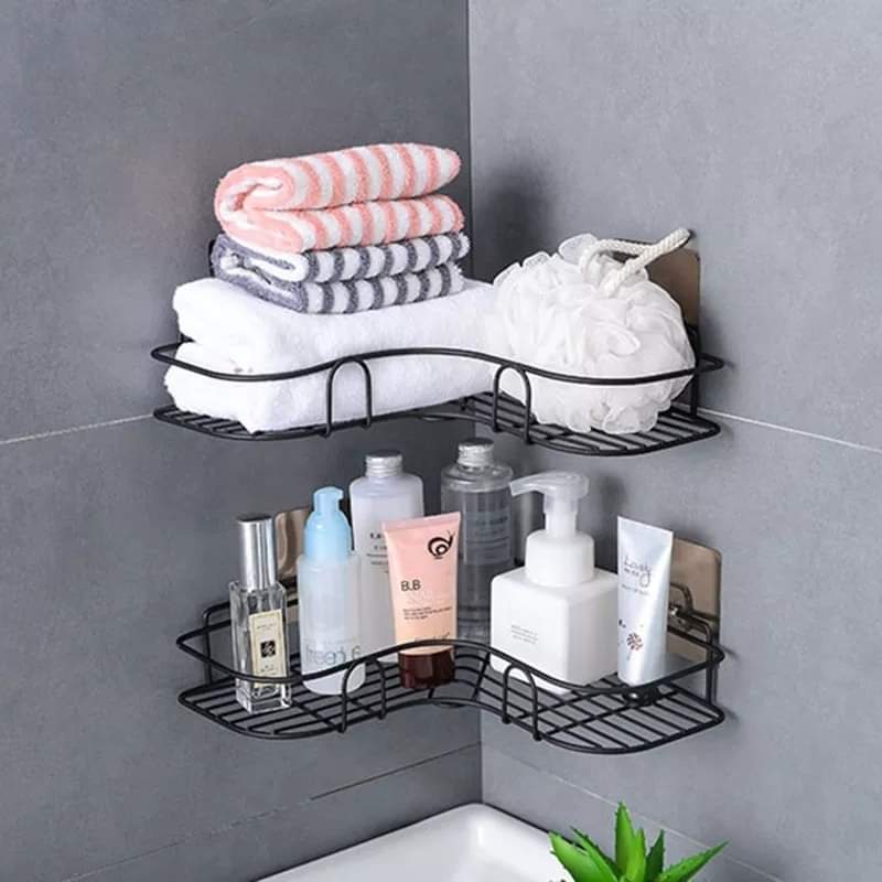 Wall Corner Rack | Without Adhesive Screws | Stainless Steel Multipurpose Bathroom & Kitchen Shelf