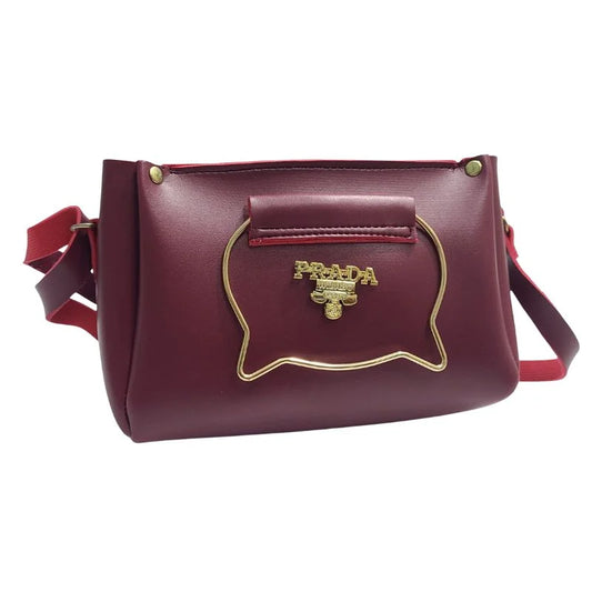 Maroon Elegant Cat Handle Handbag for Girls & Ladies | Stylish Shoulder & Crossbody Bag with Gold Accents | Adjustable Strap