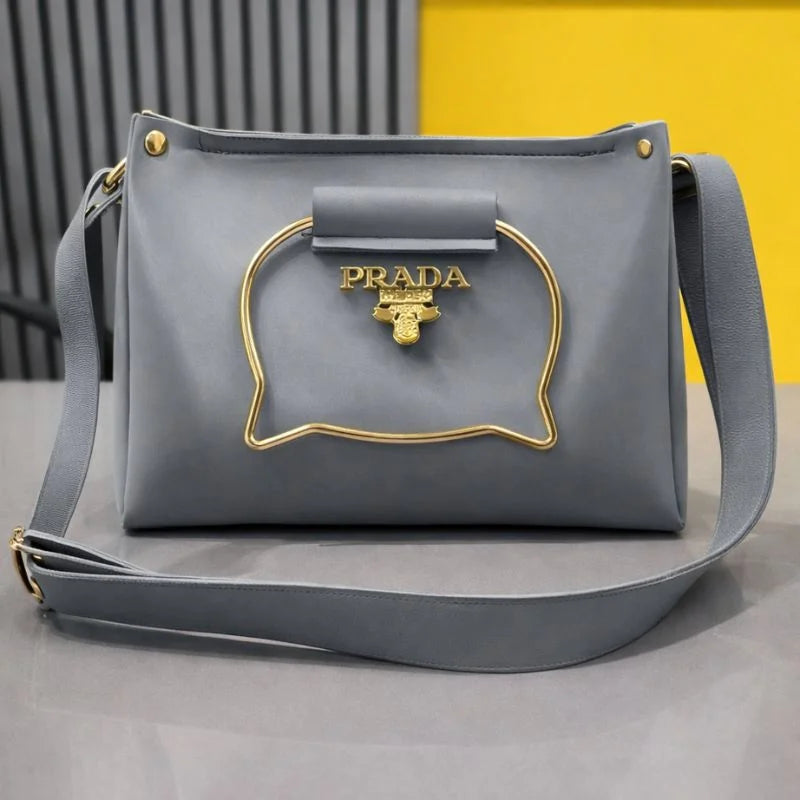 Gray Elegant Cat Handle Handbag for Girls & Ladies | Stylish Shoulder & Crossbody Bag with Gold Accents | Adjustable Strap