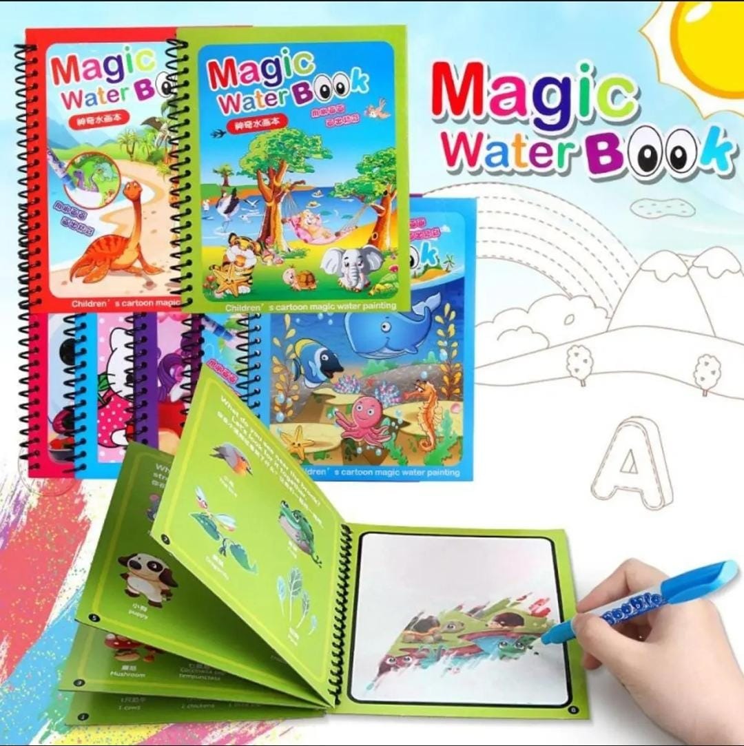 Magic Colouring Book with Water Pen | Reusable & Mess-Free Fun for Kids | Dinosaur & Cartoon Designs
