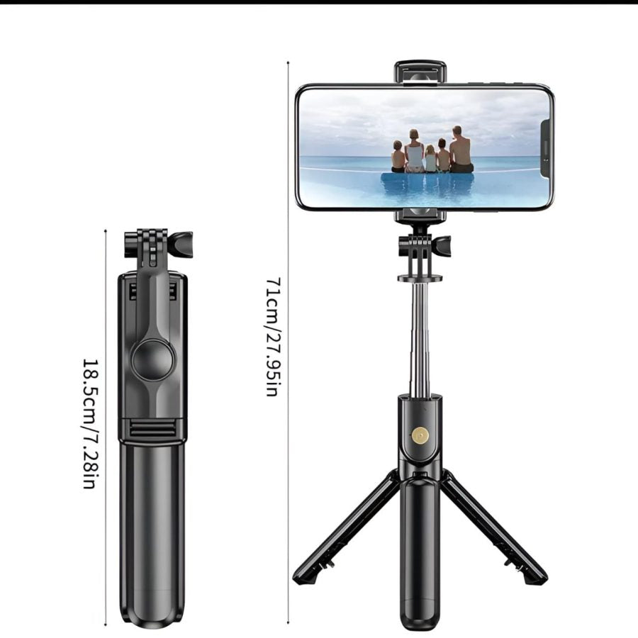 R1s Bluetooth Selfie Stick Tripod with Remote | 360° Foldable Phone & Action Camera Stand with LED Light