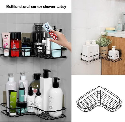 Wall Corner Rack | Without Adhesive Screws | Stainless Steel Multipurpose Bathroom & Kitchen Shelf