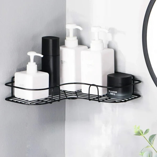 Wall Corner Rack | Without Adhesive Screws | Stainless Steel Multipurpose Bathroom & Kitchen Shelf