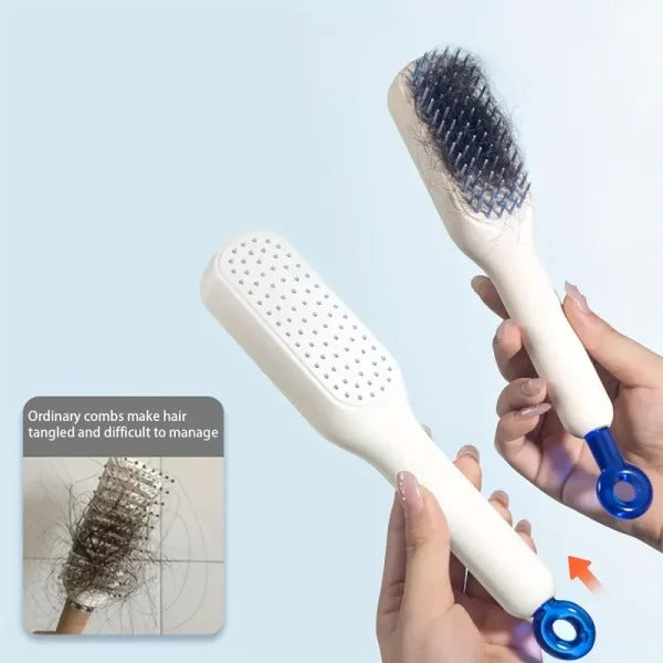 Self-Cleaning Hair Brush & Telescopic Comb | Detangling Brush with One-Pull Cleaning Mechanism | Random Color
